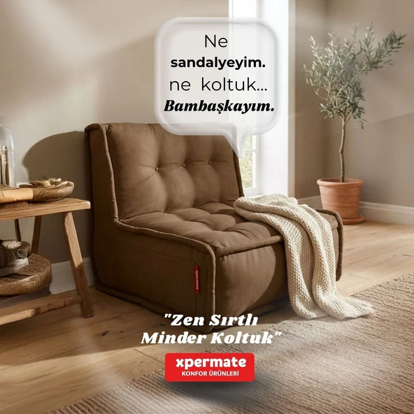 XPERMATE Sırtlı Pofidik Minder Koltuk Yer Koltuğu Sırt Destekli Oturma Minderi 80x60 Yıkanabilir Fermuarlı Kahverengi ürün görseli 1