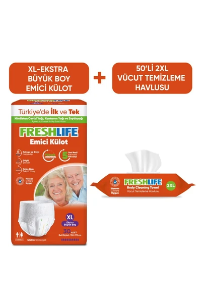 FRESHLİFE Xlarge Emici Külot Bez 30 Adet+ 2XL Vücut Temizleme Havlusu 50 Yaprak XL ürün görseli 1