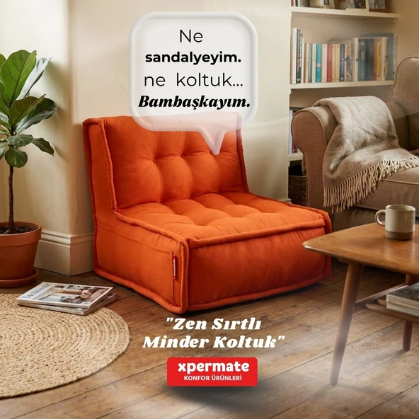 Xpermate Zen Sırtlı Minder Koltuk İskandinav Tarzı Ergonomik Yer Koltuğu Sırtlıklı 80x60 Kremit ürün görseli 1