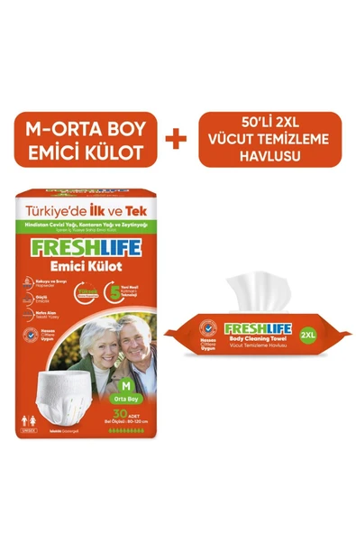 FRESHLİFE Medium Emici Külot Bez 30 Adet+ Vücut Temizleme Havlusu 50 Yaprak M ürün görseli 1