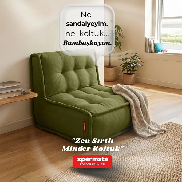 Xpermate Sırtlı Pofidik Minder Koltuk Yer Koltuğu Sırt Destekli Oturma Minderi 80x60 Yıkanabilir Fermuarlı Yeşil ürün görseli 1