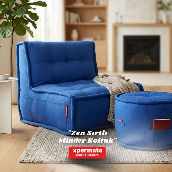 XPERMATE Sırtlı Pofidik Minder Koltuk Yer Koltuğu Sırt Destekli Oturma Minderi 80x60 Yıkanabilir Fermuarlı Mavi ürün görseli 1