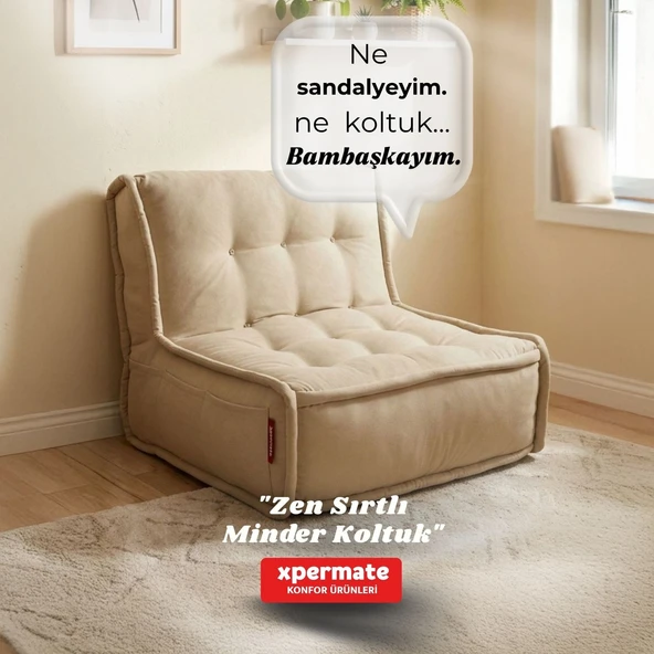 Xpermate Sırtlı Pofidik Minder Koltuk Yer Koltuğu Sırt Destekli Oturma Minderi 80x60 Yıkanabilir Fermuarlı Bej ürün görseli 1