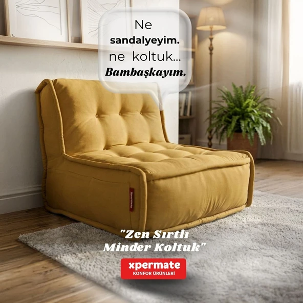 XPERMATE Sırtlı Pofidik Minder Koltuk Yer Koltuğu Sırt Destekli Oturma Minderi 80x60 Yıkanabilir Fermuarlı Hardal ürün görseli 1