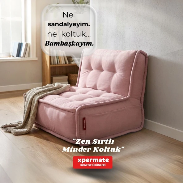Xpermate Sırtlı Pofidik Minder Koltuk Yer Koltuğu Sırt Destekli Oturma Minderi 80x60 Yıkanabilir Fermuarlı Pembe ürün görseli 1