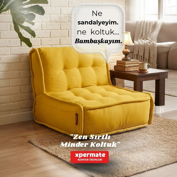 Sırtlı Pofidik Minder Koltuk Yer Koltuğu Sırt Destekli Oturma Minderi 80x60 Yıkanabilir Fermuarlı Sarı ürün görseli 1