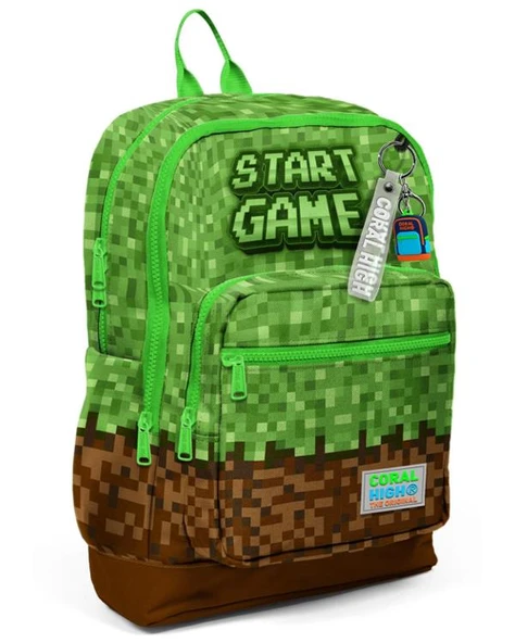 Coral High Kids Yeşil Kahverengi High Craft Desenli Dört Bölmeli Okul Sırt Çantası 23776 ürün görseli 1