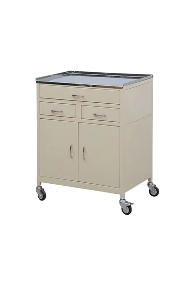 MEDİKALBİRLİK 3 Çekmeceli ve Dolaplı Pansuman Arabası E-238/B ürün görseli 1
