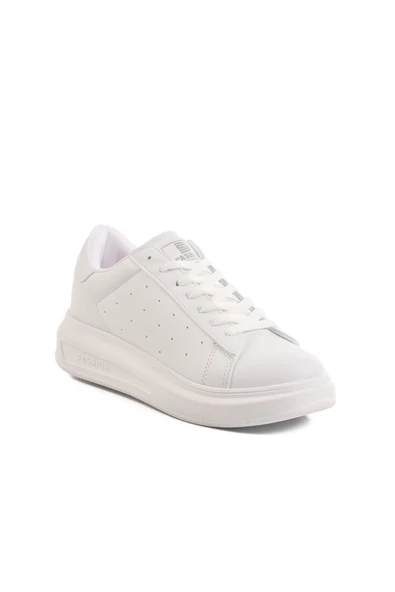 Beyaz Bağcıklı Kadın Sneaker - Resim 3