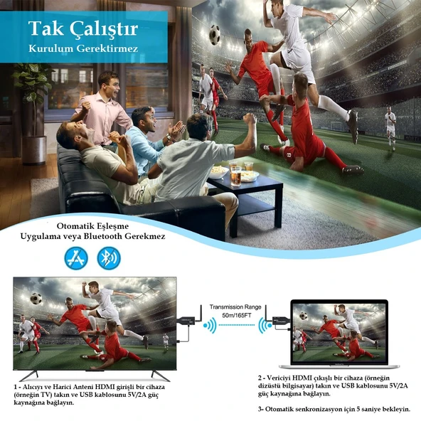 Powermaster PM-19864 50 Metre HDMI Kablosuz Extender - Resim 3