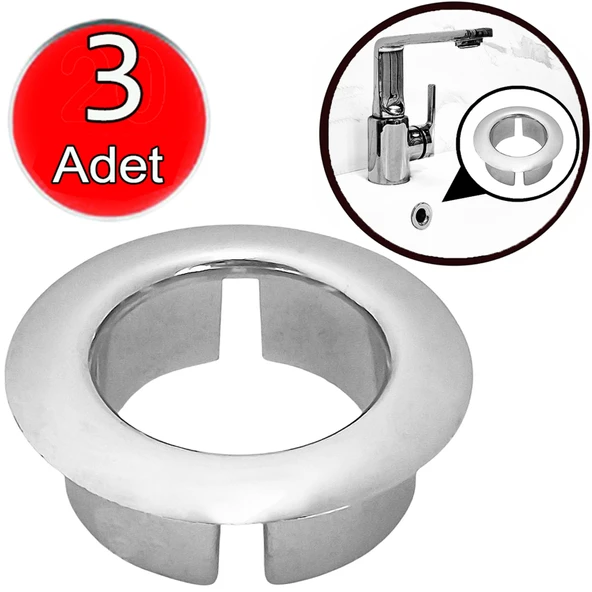 Lavabo Deliği Halkası Yüzüğü 3 Adet Yuvarlak Parlak Krom Kapak Halka Yüzük Karşı Su Drenaj Taşma Kapağı ürün görseli 1