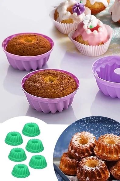 Silikon Mini Kek Pasta Kurabiye Kalıbı 6 Adet Muffin Cupcake Kalıbı ürün görseli 1