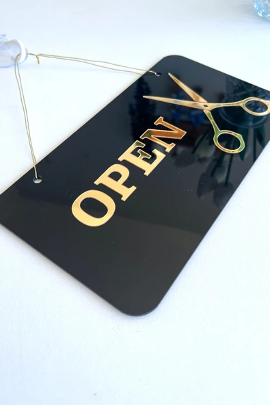 Open / Closed Kapı Tabelası – Makas Figürlü (Berber, Kuaför, Terziler İçin) ürün görseli 1