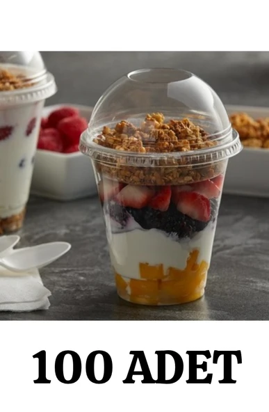 Plastik Milkshake Bardağı 100'lü Kapaklı İçecek Şeffaf Meşrubat Bardağı Cup 350 Cc(ml) ürün görseli 1