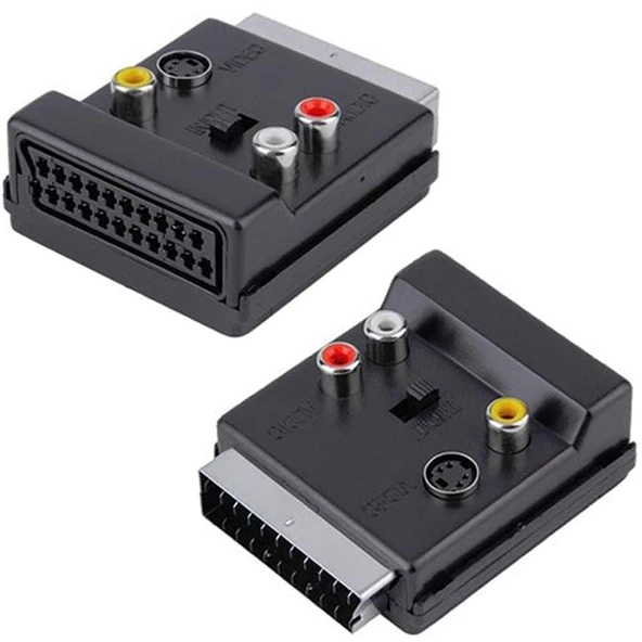 Powermaster Scart Erkek Dişi - Rca - S-Video Anahtarlı Çift Yönlü AV Görüntü Ses Çevirici Adaptör (21 Pin) ürün görseli 1