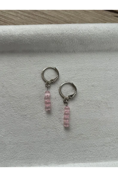 Minimal Pembe Kedi Gözü Gümüş Kaplama Halka Küpe ürün görseli 1