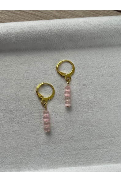 Minimal Pembe Kedi Gözü Altın Kaplama Halka Küpe ürün görseli 1