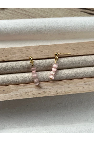 Minimal Pembe Kedi Gözü Altın Kaplama Top Küpe ürün görseli 1