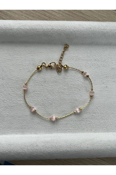 Minimal Pembe Kedi Gözü Altın Kaplama Bileklik ürün görseli 1