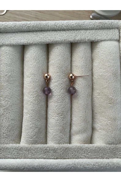 Ametrin Taşı Bakır Rose Gold Top Küpe El Yapımı ürün görseli 1