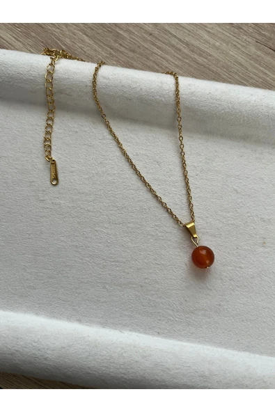 8 mm Karnelyan Taşı Çelik Kolye El Yapımı ürün görseli 1
