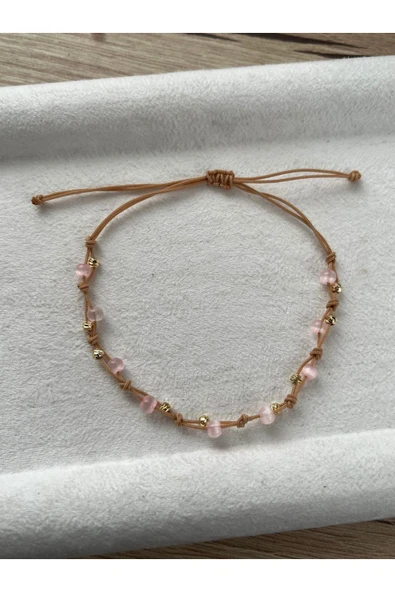 Minimal Pembe Kedi Gözü İp Bileklik & Halhal el yapımı ürün görseli 1