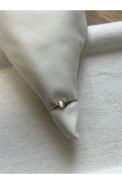 Minimal Pembe Kedi Gözü Ayarlanabilir Gümüş Renk Tel Yüzük ürün görseli 1