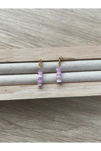 Minimal Mor Kedi Gözü Altın Kaplama Top Küpe ürün görseli 1