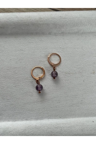 Ametrin taşı bakır rose gold halka küpe el yapımı ürün görseli 1