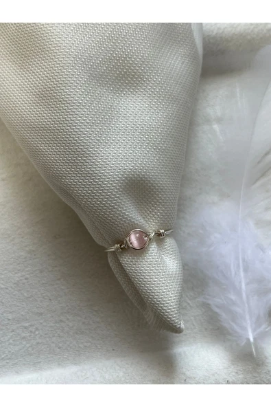 Minimal Pembe Kedi Gözü Gümüş Tel Yüzük El Yapımı ürün görseli 1