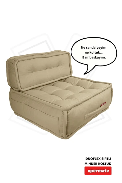 Xpermate DuoFlex Sırtlı Minder Koltuk İskandinav Tarzı Ergonomik  Sırtlıklı Oturma Minderi 80x80x30 Bej ürün görseli 1