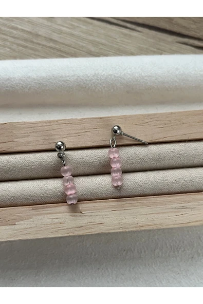 Minimal Pembe Kedi Gözü Gümüş Kaplama Top Küpe ürün görseli 1