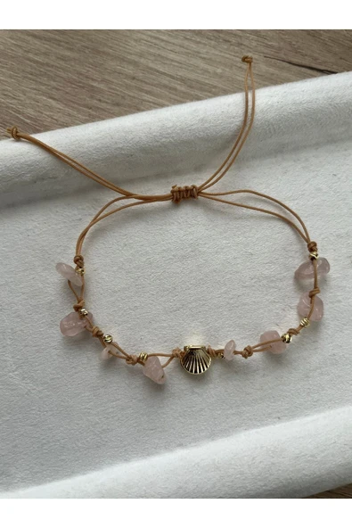 Pembe Kuvars Taşlı Midyeli Bileklik & Halhal El Yapımı ürün görseli 1