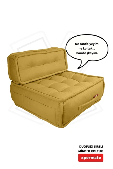 Xpermate DuoFlex Sırtlı Minder Koltuk İskandinav Tarzı Ergonomik  Sırtlıklı Oturma Minderi 80x80x30 Hardal ürün görseli 1
