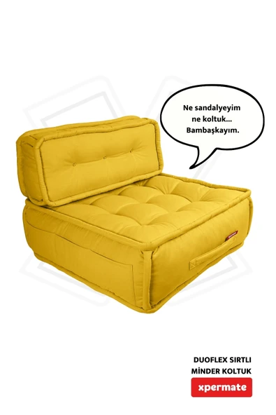 Xpermate DuoFlex Sırtlı Minder Koltuk İskandinav Tarzı Ergonomik  Sırtlıklı Oturma Minderi 80x80x30 Sarı ürün görseli 1