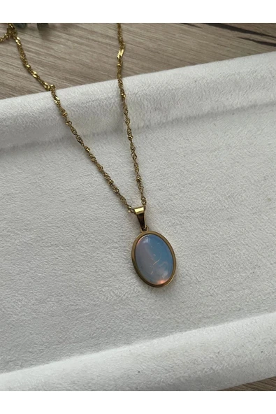 Opal Taşı Çelik Kolye El Yapımı ürün görseli 1