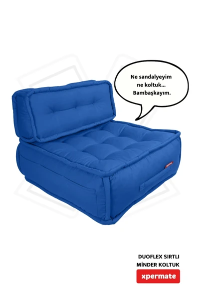 Xpermate DuoFlex Sırtlı Minder Koltuk İskandinav Tarzı Ergonomik  Sırtlıklı Oturma Minderi 80x80x30 Mavi ürün görseli 1