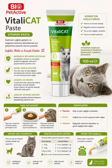 BİOPET ACTİVE VITALICAT PASTE (VİTAMİN PASTA) 100ML - Resim 3