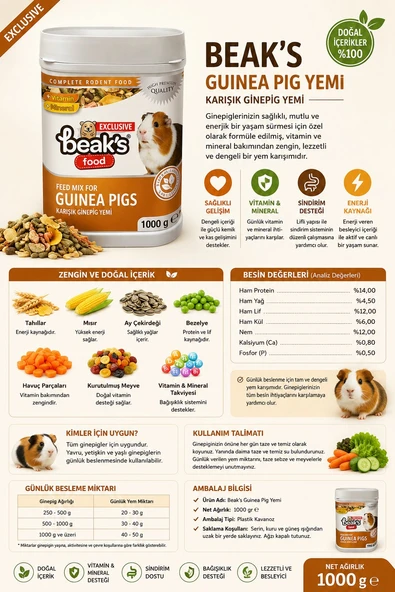 Beak's Guinea Pig Yemi - 1000 gr - Resim 2