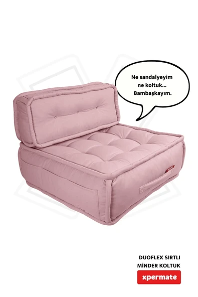 Xpermate DuoFlex Sırtlı Minder Koltuk İskandinav Tarzı Ergonomik  Sırtlıklı Oturma Minderi 80x80x30 Pembe ürün görseli 1