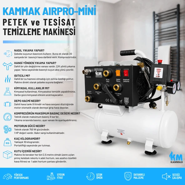 Kammak Çift Yönlü Havalı Darbeli Kompresörlü Petek Temizleme Makinası AirPro-Mini ürün görseli 1