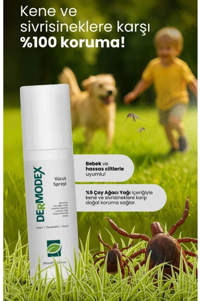 Dermodex Kene Ve Vücut Spreyi 200ml Akne, Uyuz, Mantar, Bit, Kene Kovucu ( Çay Ağacı Yağı, Centelle Vs. ) ürün görseli 1