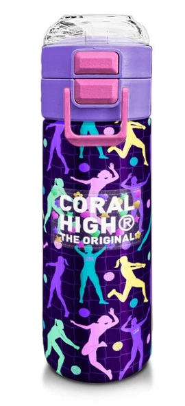 Coral High 500 ml Kız Çocuk Pipetli Termos/Matara - Mor Voleybol Desenli  - Çift Kullanım Özelliği ürün görseli 1