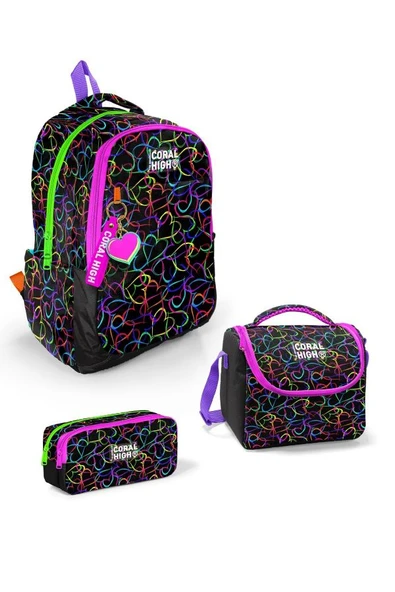 Coral High Kids Çok Renkli Kalp Desenli 3'lü Okul Çanta Seti SET0123670 - Kız ürün görseli 1