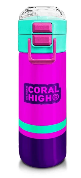 Coral High Kız Çocuk 500 ml Okul ve Günlük Paslanmaz Çelik Termos - Pembe Mor Su Yeşili  - Sızdırmaz ürün görseli 1
