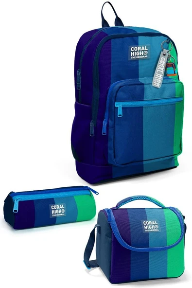 Coral High Kids Renkli Çizgili 3'lü Okul Çanta Seti SET0123781 - Erkek ürün görseli 1