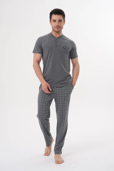 Mecit 2981 Füme Büyük Beden Kısa Kollu Erkek Pijama Takımı ürün görseli 1