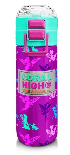 Coral High Kız Çocuk 500 ml Okul ve Günlük Paslanmaz Çelik Termos - Pembe Su Yeşili Peri Desenli  - Sızdırmaz ürün görseli 1