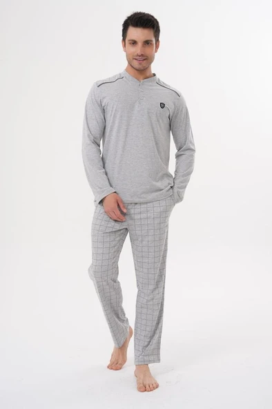 Mecit 2982 Erkek Gri Büyük Beden Uzun Kollu Pijama Takımı ürün görseli 1