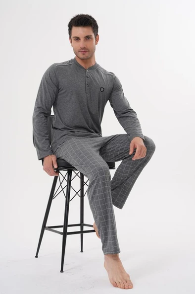 Mecit 2982 Erkek Füme Büyük Beden Uzun Kollu Pijama Takımı ürün görseli 1